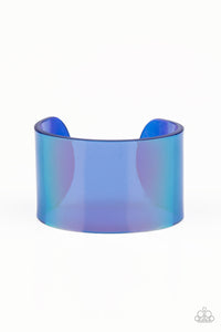 Holographic Aura - Blue Holographic, Iridescent Acrylic Cuff Bracelet - Paparazzi Accessories