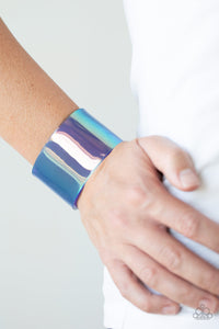 Holographic Aura - Blue Holographic, Iridescent Acrylic Cuff Bracelet - Paparazzi Accessories