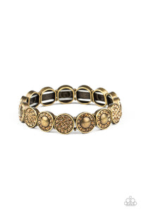 Glamour Garden - Brass Rhinestone Stretchy Bracelet - Paparazzi Accessories