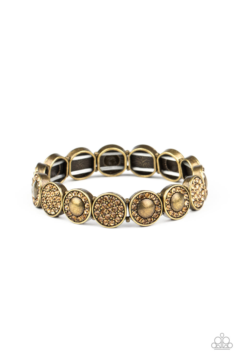 Glamour Garden - Brass Rhinestone Stretchy Bracelet - Paparazzi Accessories