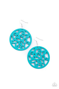 Fresh Off The Vine - Blue Vine Filigree Wood Earrings - Paparazzi Accessories 