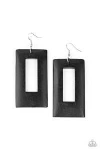 Totally Framed - Black Square Wood Earrings - Paparazzi Accessories