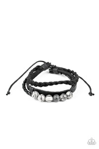 Off-Road Rebel - Black Suede, Leather, and Marble Bead Pull-Tie Urban Bracelet - Paparazzi Accessories