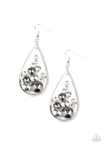 Tempest Twinkle - Silver and White Rhinestone Teardrop Earrings - Paparazzi Accessories