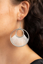 Load image into Gallery viewer, Really High-Strung - White Threaded Silver Hoop Earrings - Paparazzi Accessories