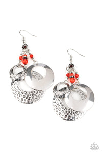 Wanderlust Garden - Red Bead and Hammered Silver Disc Earrings - Paparazzi Accessories