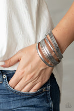 Load image into Gallery viewer, Relics On Repeat - Silver Textured set of 9 Bangle Bracelets - Paparazzi Accessories