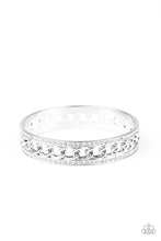 Load image into Gallery viewer, Couture Court - White Rhinestone and Chain Bangle Bracelet - Paparazzi Accessories