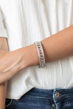 Load image into Gallery viewer, Couture Court - White Rhinestone and Chain Bangle Bracelet - Paparazzi Accessories