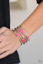 Load image into Gallery viewer, Fashion Frenzy - Pink Neon Bead and Silver Cuff Bracelet - Paparazzi Accessories