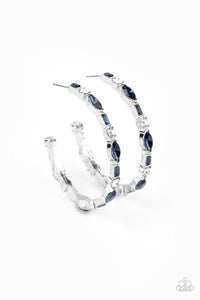 There Goes The Neighborhood - Blue And White Rhinestone Hoop Earrings - Paparazzi Accessories