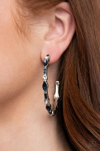 There Goes The Neighborhood - Blue And White Rhinestone Hoop Earrings - Paparazzi Accessories