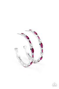 There Goes The Neighborhood - Pink and White Rhinestone Hoop Earrings - Paparazzi Accessories