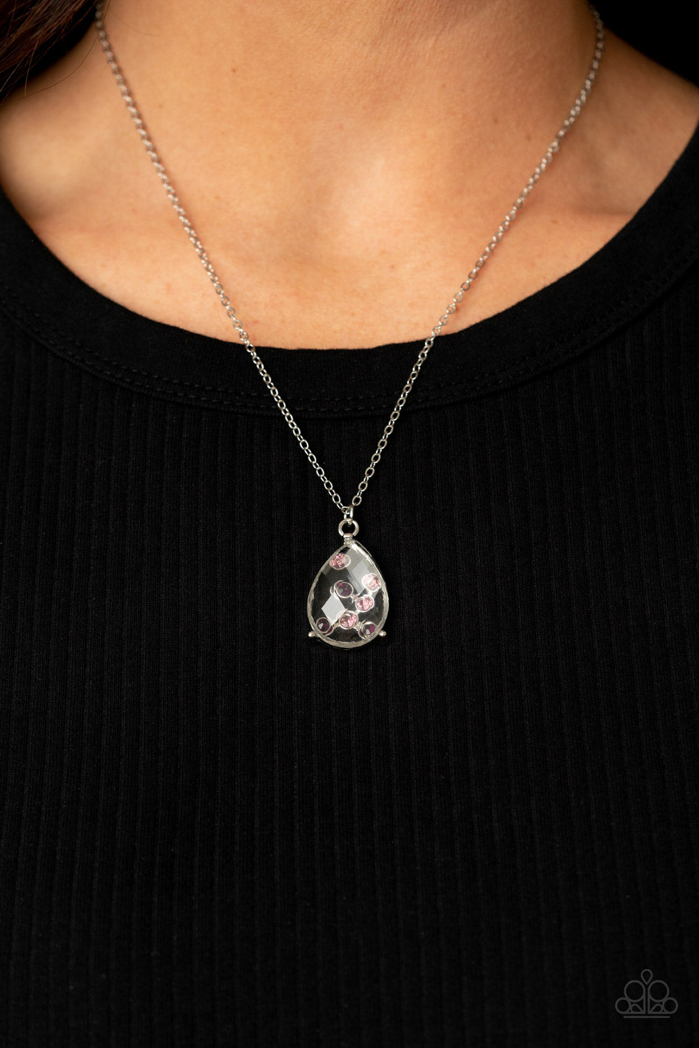 Stormy Shimmer - Purple and Pink Rhinestone Teardrop Necklace - Paparazzi Accessories