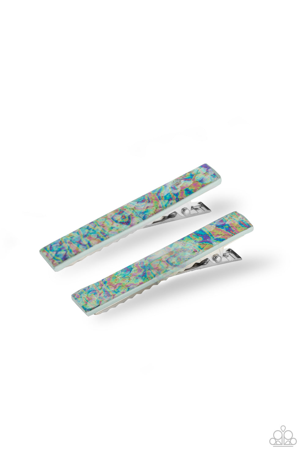Wild Hair Day - Multi Oil Spill / Iridescent Python Patterned Hair Clips - Paparazzi Accessories