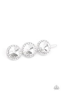 SPOTLIGHT It Up - White Rhinestone Hair Clip - Paparazzi Accessories 
