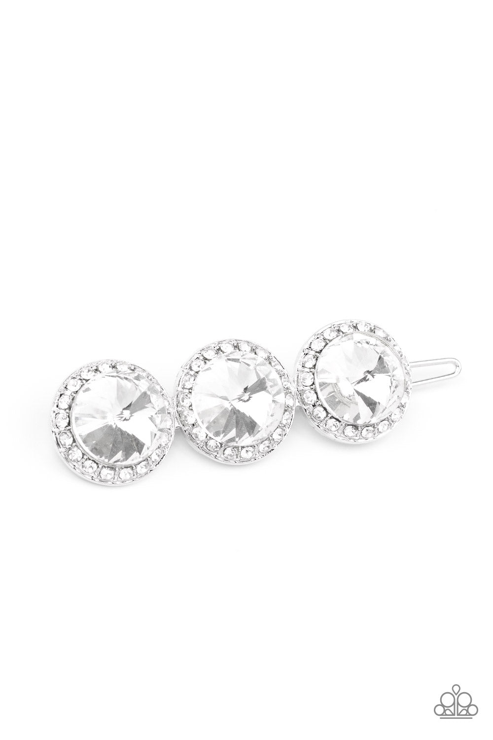 SPOTLIGHT It Up - White Rhinestone Hair Clip - Paparazzi Accessories 