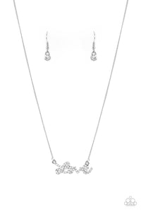Head Over Heels In Love - White Rhinestone "Love" Necklace - Paparazzi Accessories