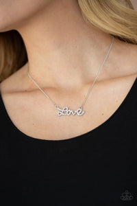 Head Over Heels In Love - White Rhinestone "Love" Necklace - Paparazzi Accessories