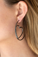 Load image into Gallery viewer, Love At First BRIGHT - Black - Gunmetal Heart Hoop earrings - Paparazzi Accessories