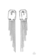Load image into Gallery viewer, Save for a REIGNy Day - White Rhinestone and Chain Fringe Earrings - Paparazzi Accessories