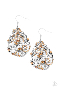 Winter Garden - Brown Topaz Rhinestone Filigree Earrings - Paparazzi Accessories