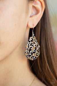 Winter Garden - Brown Topaz Rhinestone Filigree Earrings - Paparazzi Accessories