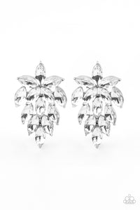 They See Me Glowin - White Rhinestone Earrings - Paparazzi Accessories