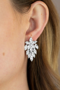 They See Me Glowin - White Rhinestone Earrings - Paparazzi Accessories