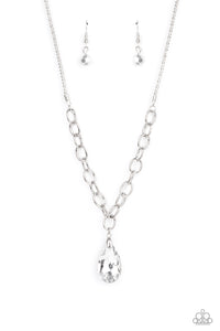 Mega Modern - Silver Chain Necklace with a Teardrop Rhinestone - Paparazzi Accessories