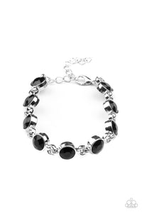 First In Fashion Show - Black Rhinestone Clasp Bracelet - Paparazzi Accessories