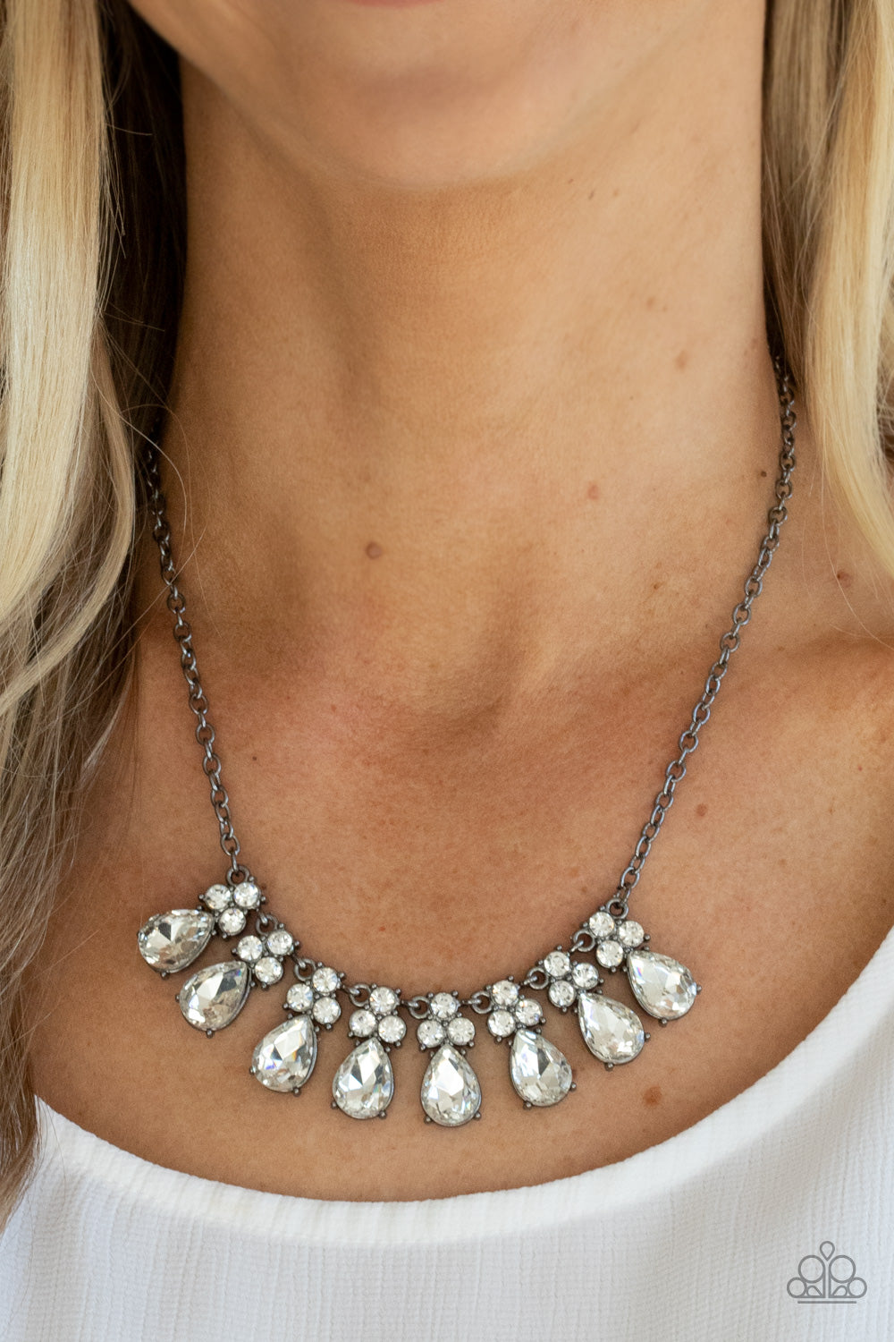 Sparkly Ever After Black with White Rhinestone Necklace
