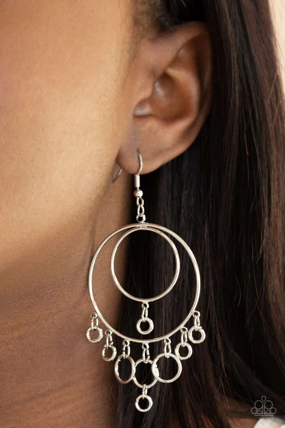 Roundabout Radiance - Silver Circle and Rings Earrings - Paparazzi Accessories