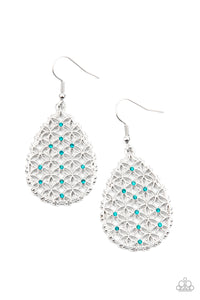 Glorious Gardens - Blue Rhinestone Textured Teardrop Earrings - Paparazzi Accessories