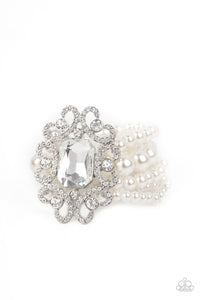 Rule The Room - White Pearl and Rhinestone Stretchy Bracelet - EMP 2021 - Paparazzi Accessories