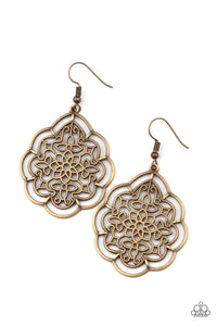 Tour de Taj Mahal - Brass Floral Filigree Earrings - Paparazzi Accessories