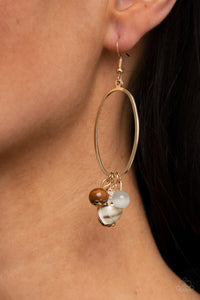 Golden Grotto - White and Wooden Bead Seashell Earrings - Paparazzi Accessories