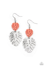 Load image into Gallery viewer, Palm Tree Cabana - Orange - Coral and Silver Palm Leaf Earrings - Paparazzi Accessories