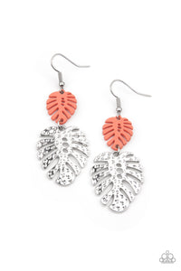 Palm Tree Cabana - Orange - Coral and Silver Palm Leaf Earrings - Paparazzi Accessories