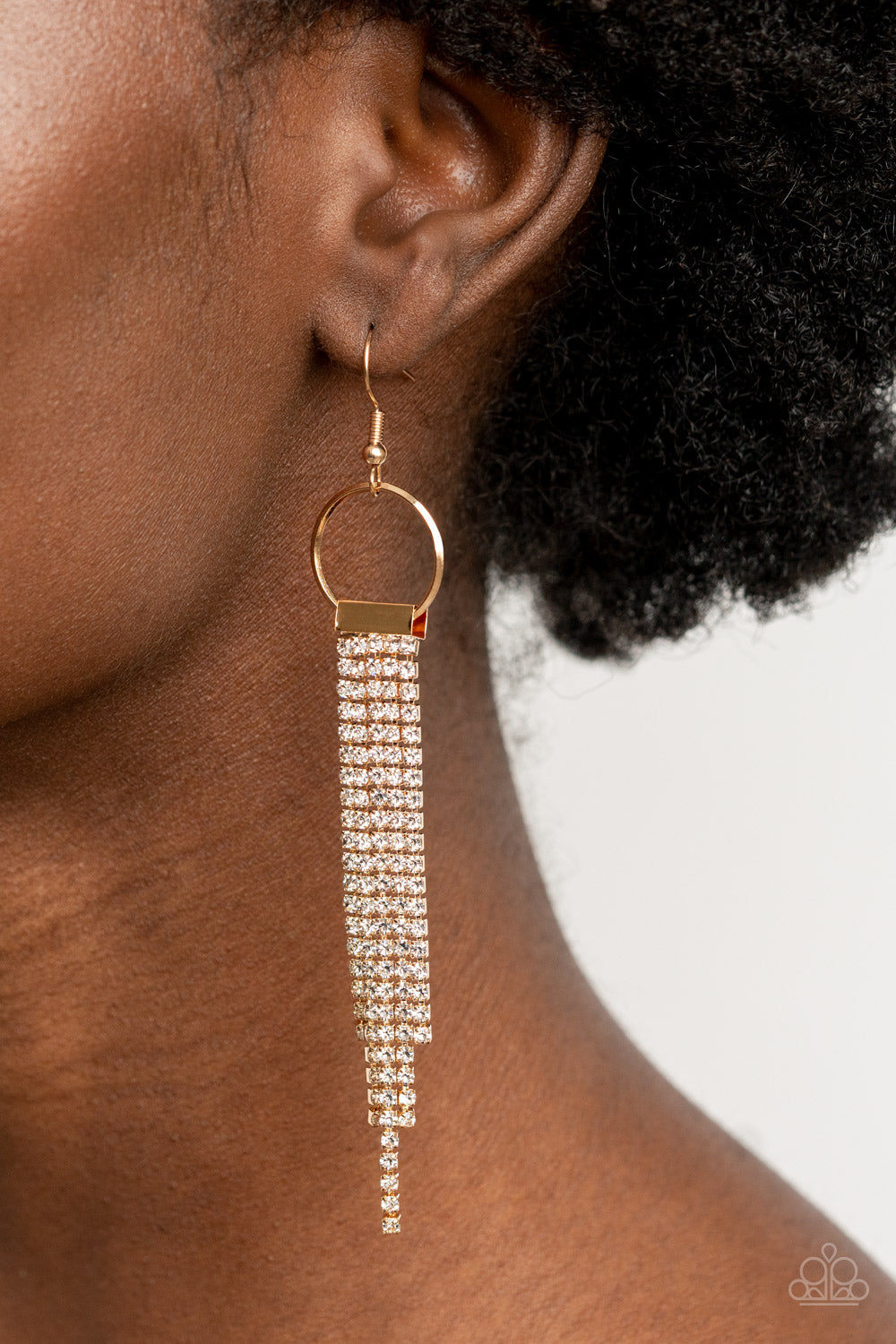 Tapered Twinkle - Gold Earrings with White Rhinestones - Paparazzi Accessories