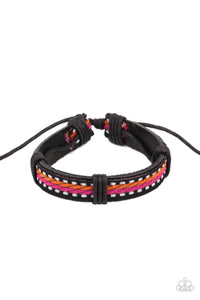 Forging a Trail - Orange, Pink, and White Urban Leather Pull-Tie Bracelet - Paparazzi Accessories