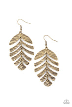 Load image into Gallery viewer, Palm Lagoon - Brass Hammered Leaf Earrings - Paparazzi Accessories