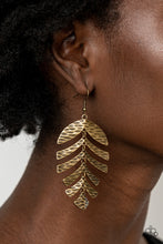 Load image into Gallery viewer, Palm Lagoon - Brass Hammered Leaf Earrings - Paparazzi Accessories