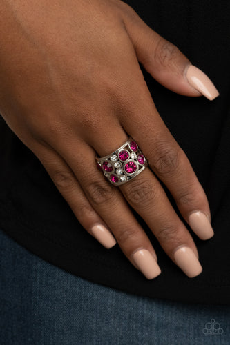 High Roller Royale - Pink and White Rhinestone Ring - Paparazzi Accessories