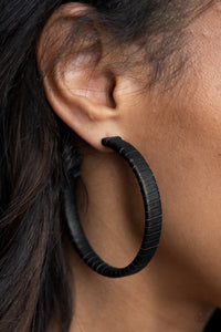 Leather-Clad Legend - Black Leather Hoop Earrings - Paparazzi Accessories