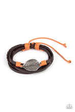 Load image into Gallery viewer, FROND and Center - Orange and Brown Leather &quot;Leaf&quot; Pull-Tie Urban Bracelet - Paparazzi Accessories