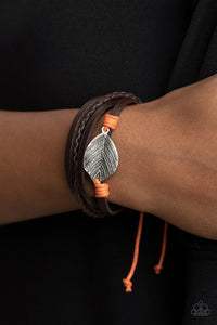 FROND and Center - Orange and Brown Leather "Leaf" Pull-Tie Urban Bracelet - Paparazzi Accessories