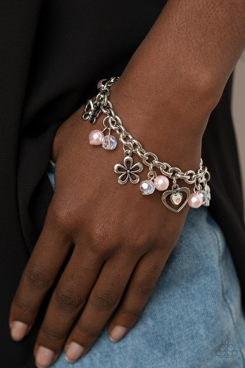 Retreat into Romance - Pink / Iridescent Bead Charm Bracelet - Paparazzi Accessories