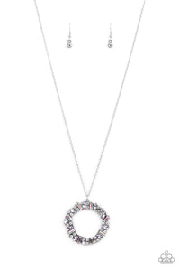 Wreathed in Wealth - Purple, White, and Iridescent Rhinestone Circle Pendant Necklace - Paparazzi Accessories