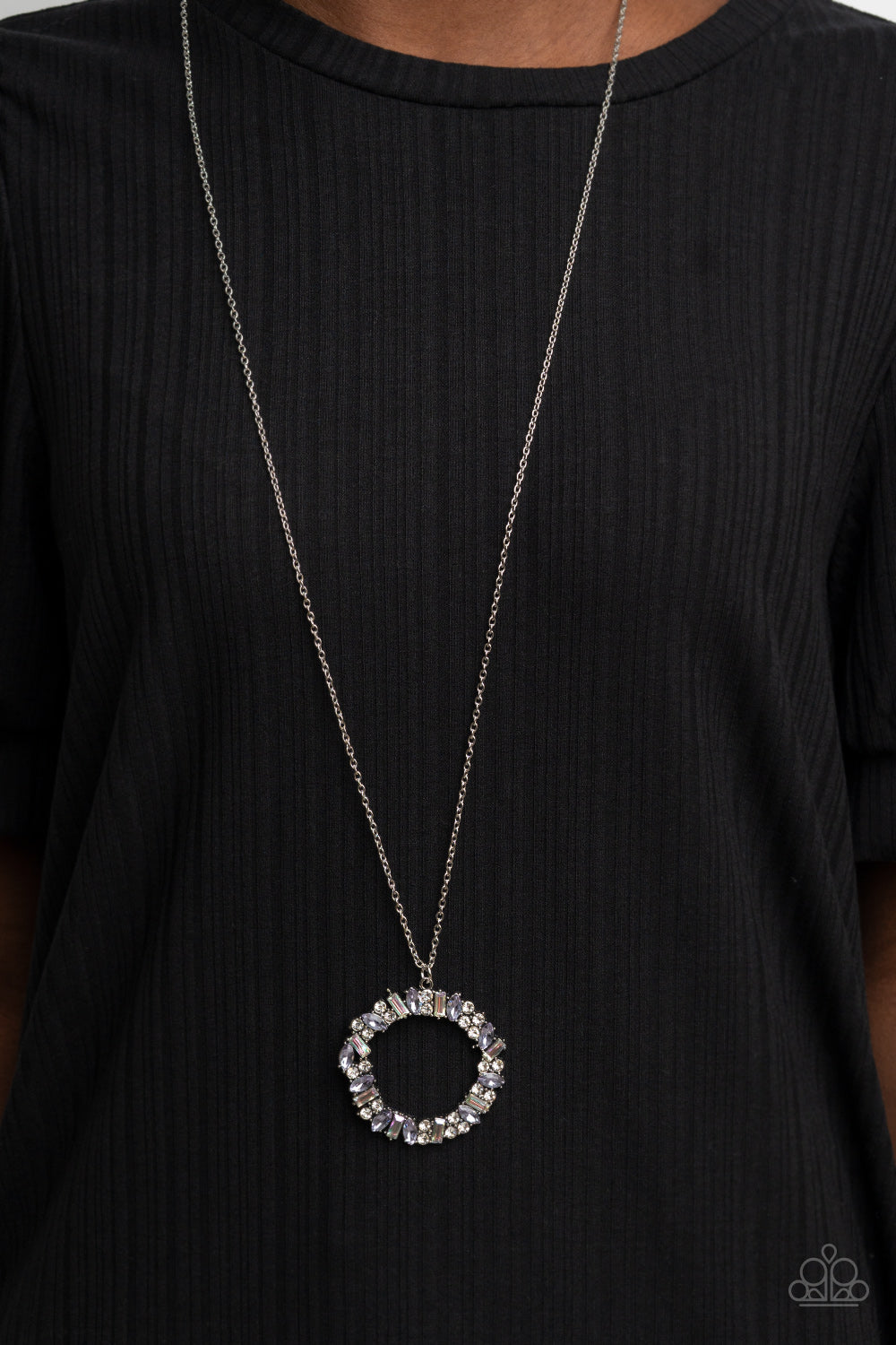 Wreathed in Wealth - Purple, White, and Iridescent Rhinestone Circle Pendant Necklace - Paparazzi Accessories